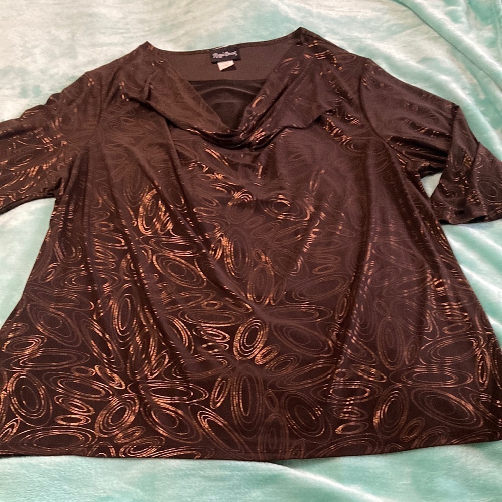 Beautiful brown and copper drape neck blouse size 2x